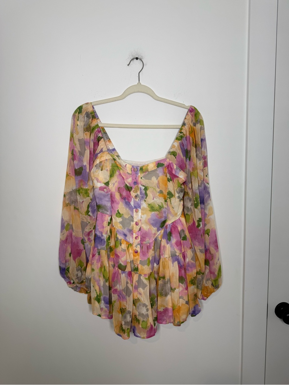 Promesa Watercolor Floral Long Sleeve Romper – Size Small